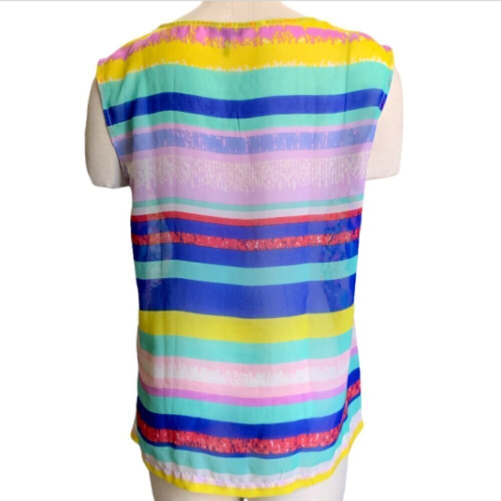 Daisy Fuentes Sheer Sleeveless Tank/Shell Top Mixed Floral/Stripes Sz M‎ #17H - Picture 6 of 7